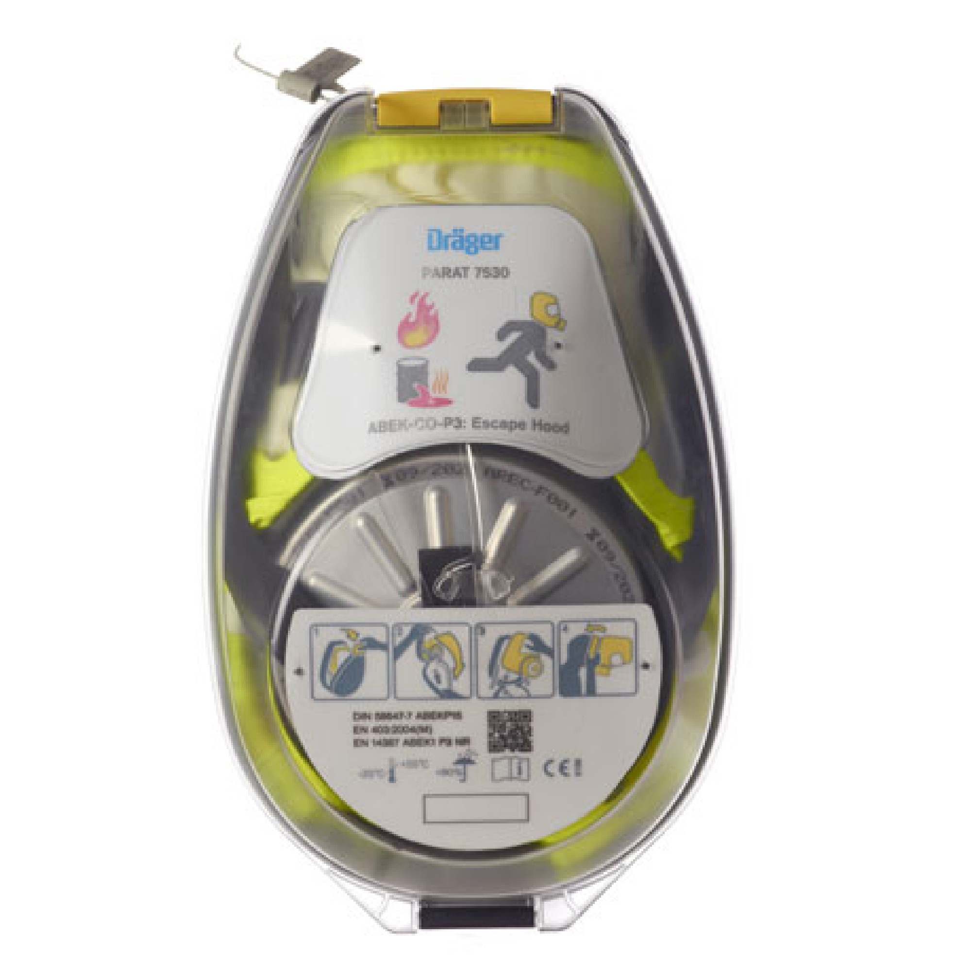 Dräger PARAT 7S30 Fluchthaube ABEK-CO-P3 in transparentem Hartschalencase