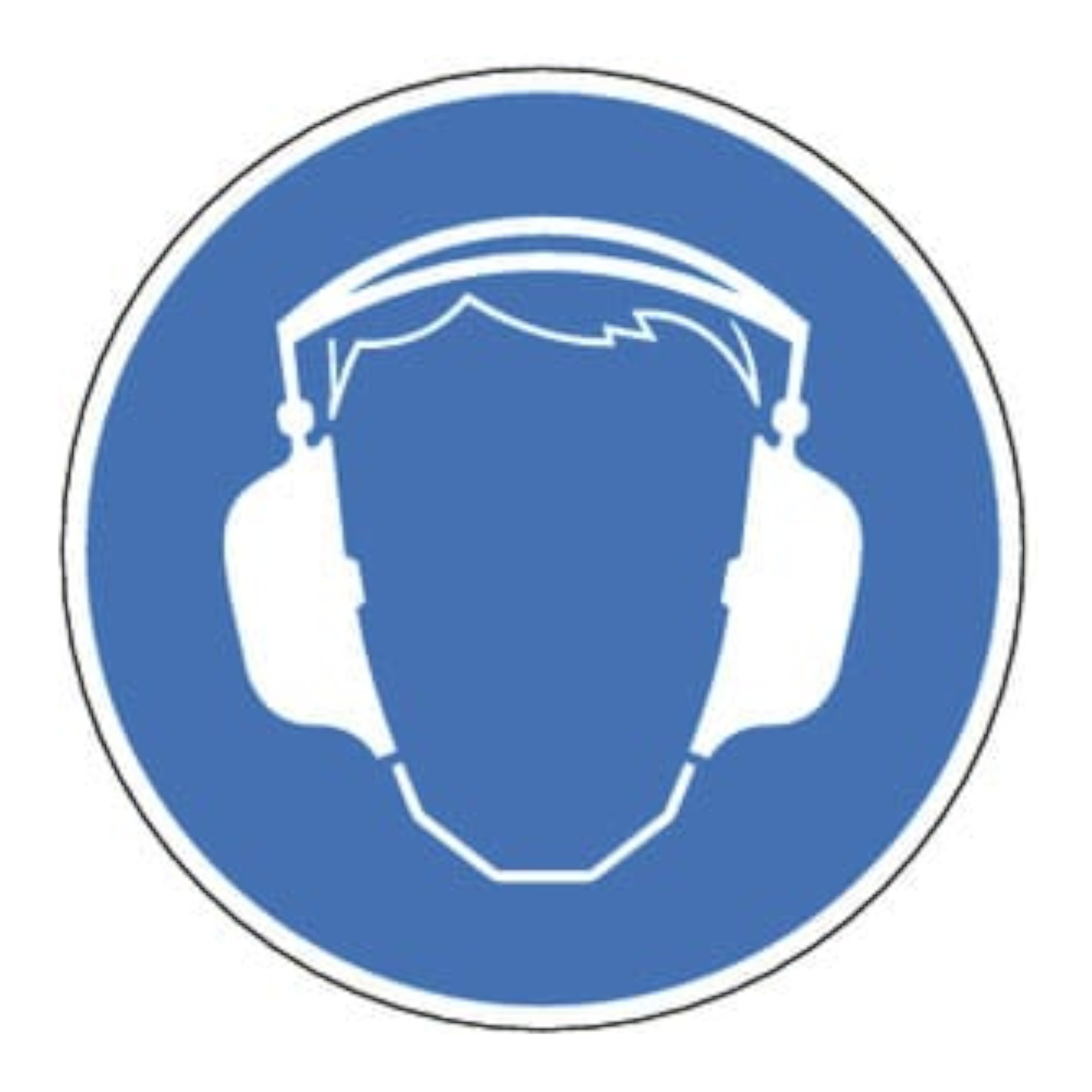 Symbol eines Kopfes mit Kopfhörern auf einem blauen Hintergrund. Das Bild vermittelt eine Verbindung zur Verwendung von Audio oder Musik, möglicherweise in einem Kontext wie dem Anhören von Informationen oder Musik.