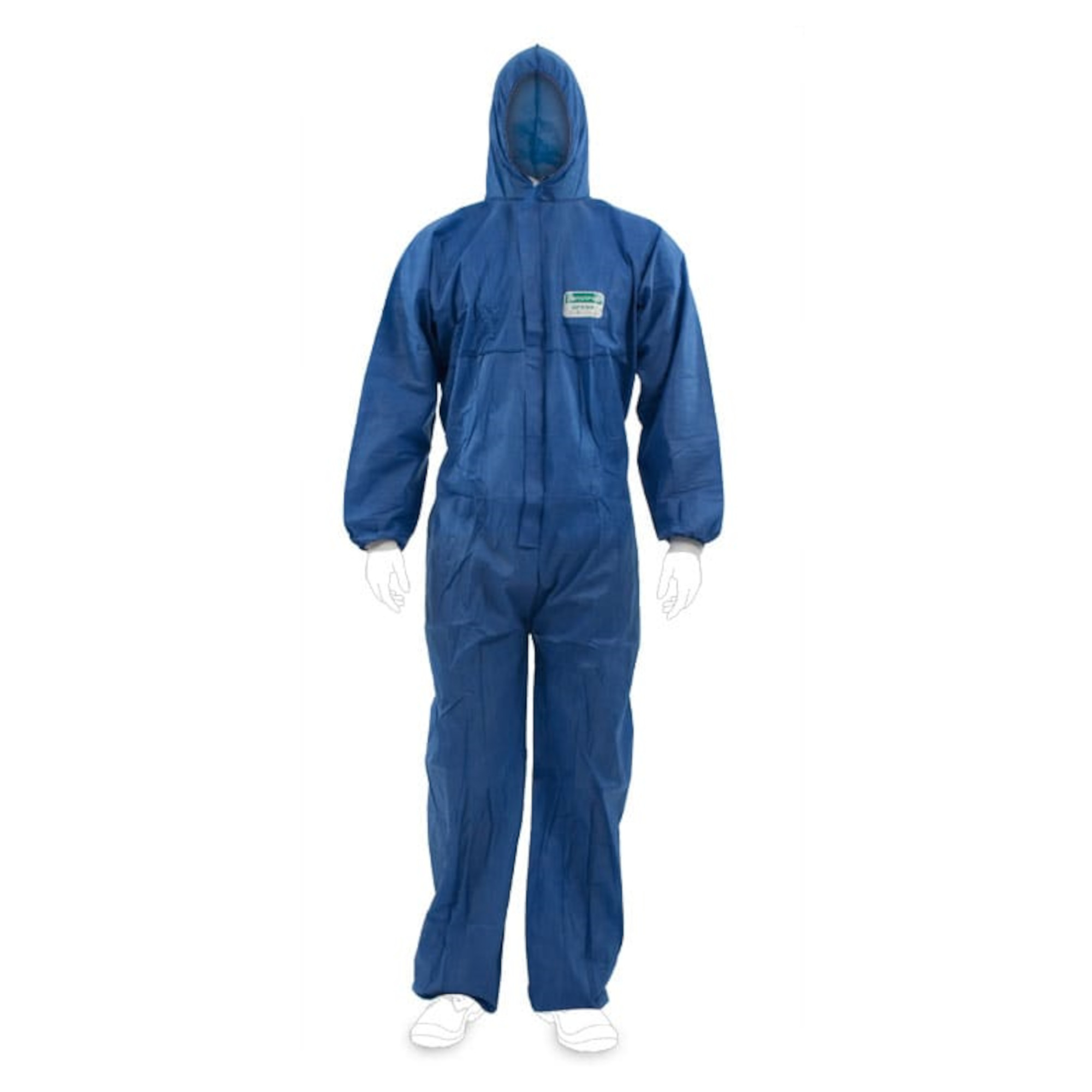 Blauer Schutzanzug mit Kapuze und Reißverschluss zum Ganzkörperschutz