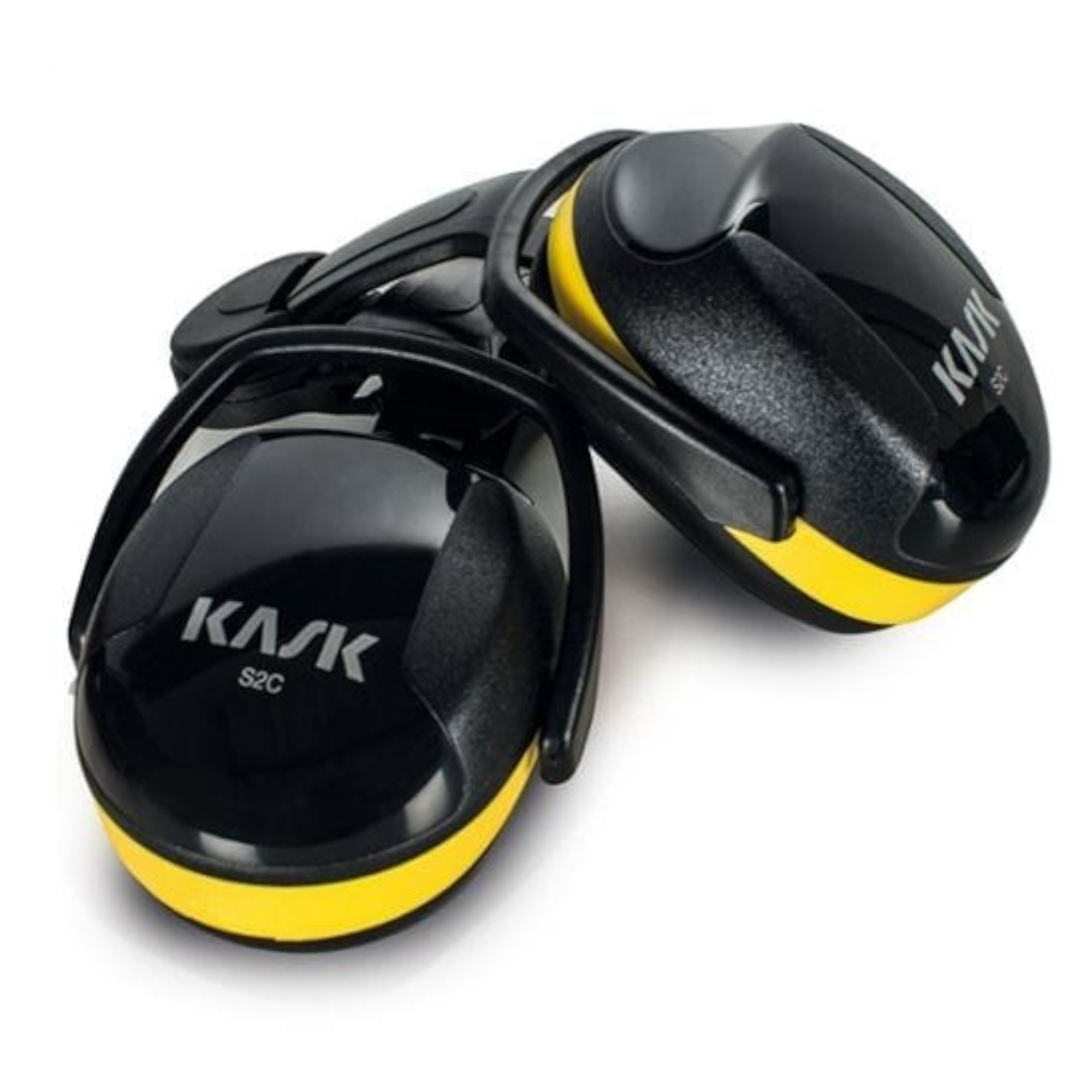 KASK Schutzkopfhörer mit schwarzem Gehäuse und gelben Akzenten