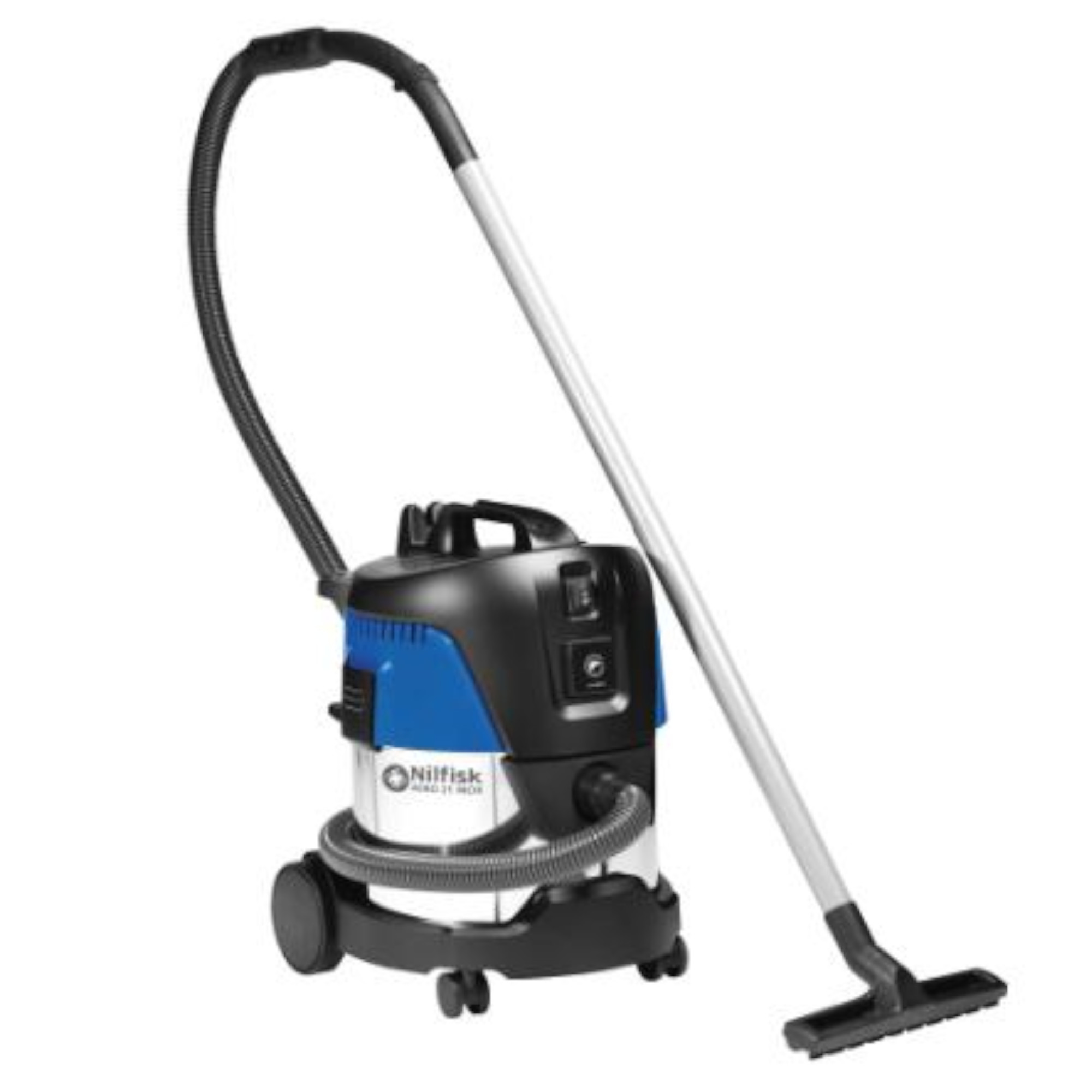 Nilfisk Industriesauger, blau-schwarz, mit Saugschlauch, Teleskoprohr und Bodendüse