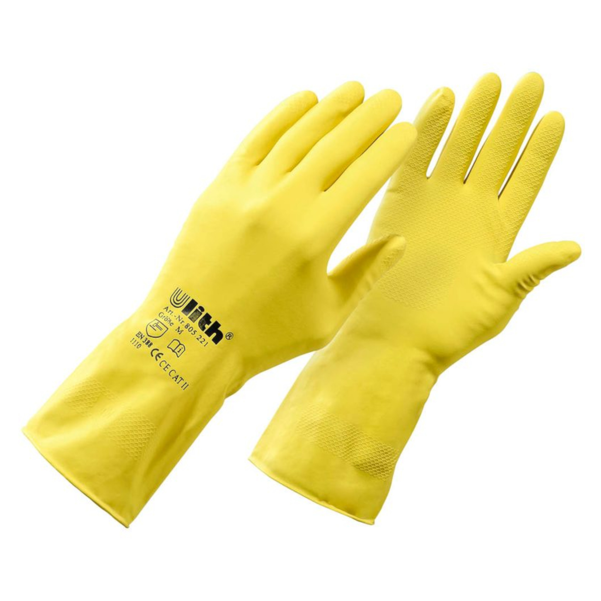 Gelbe Gummihandschuhe mit langen Manschetten und rutschfester Handfläche