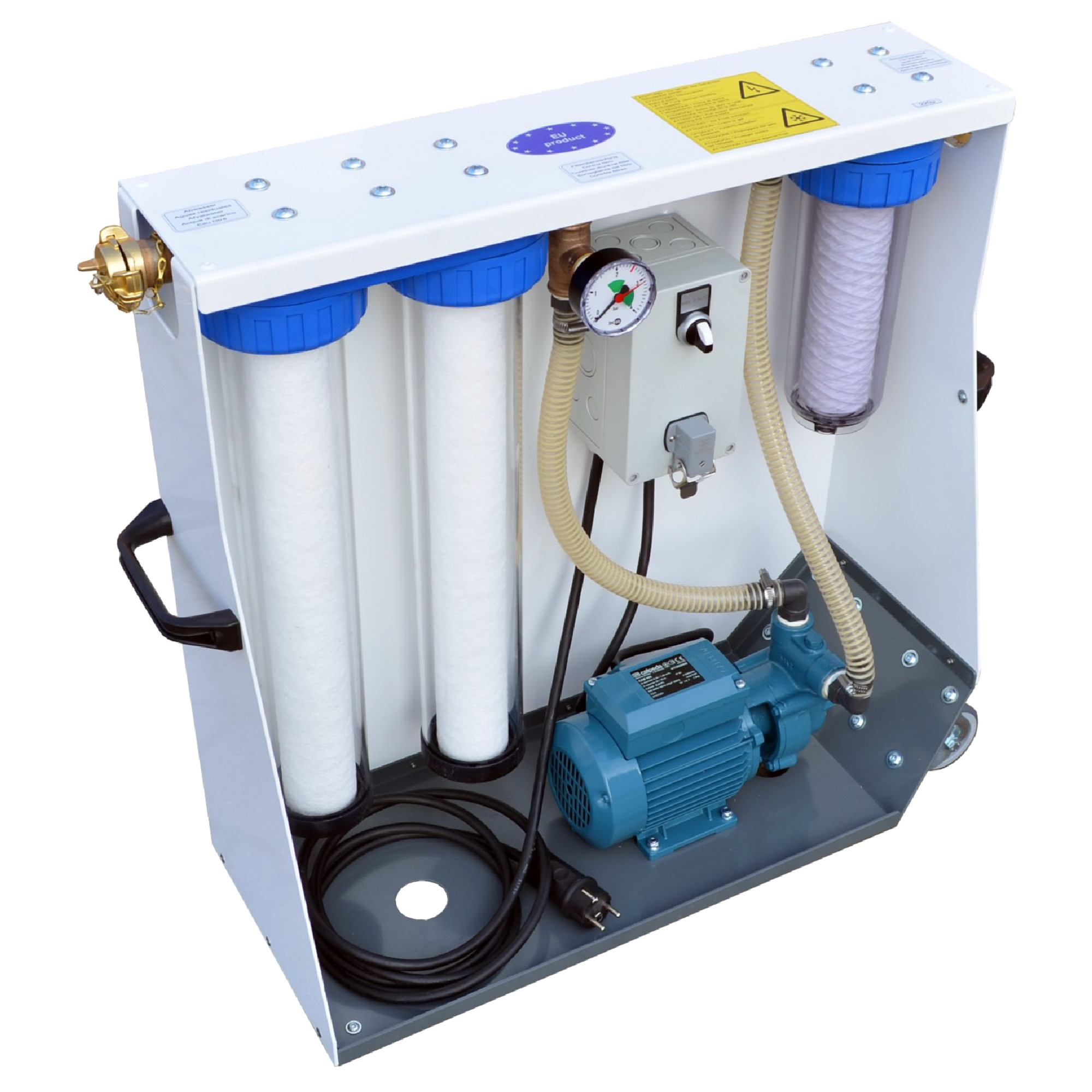 Mobiles Abwasserfiltersystem mit Filterpatronen und Pumpe
