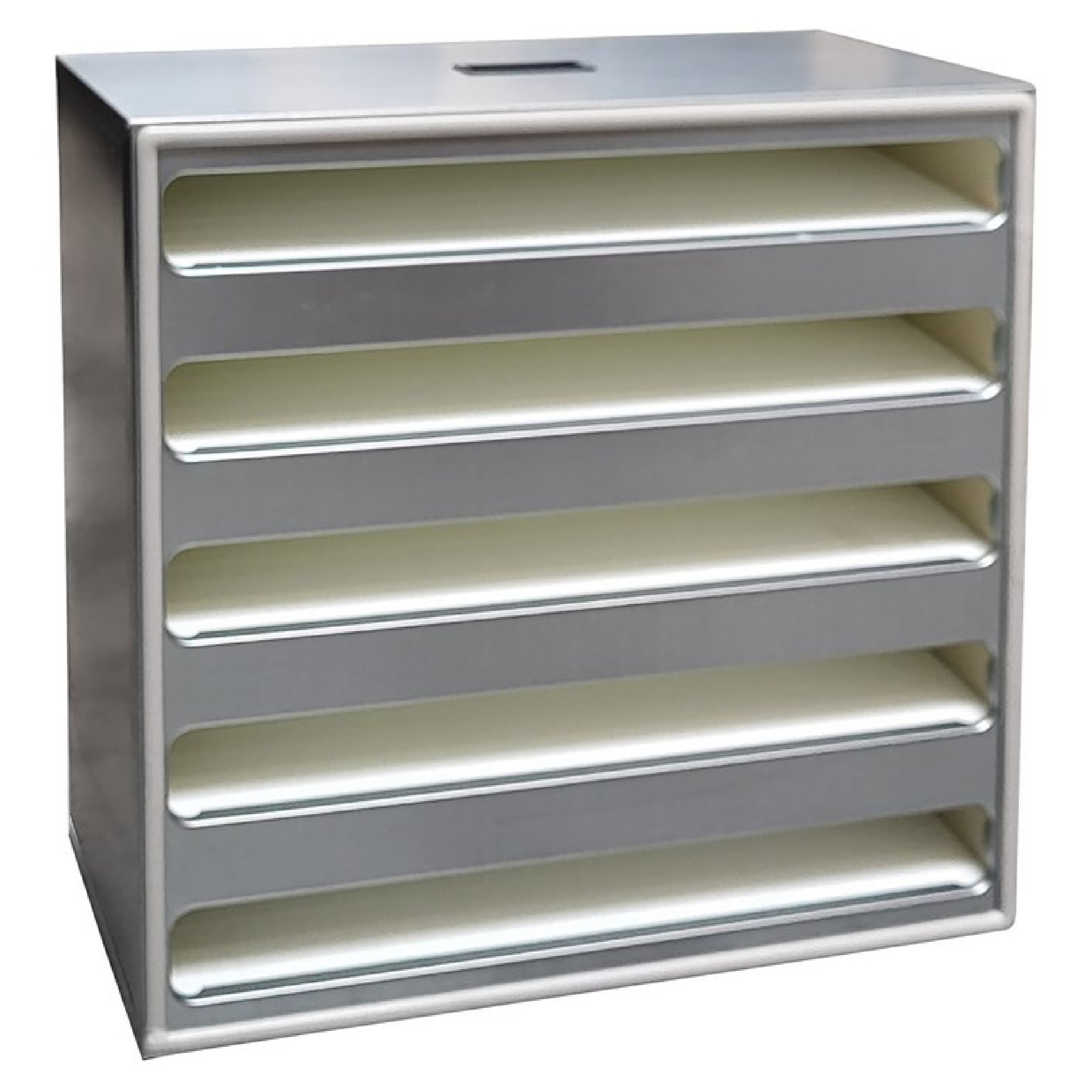 Schwebstofffilter im Aluminiumgehäuse mit Lamellenstruktur, silber-beige