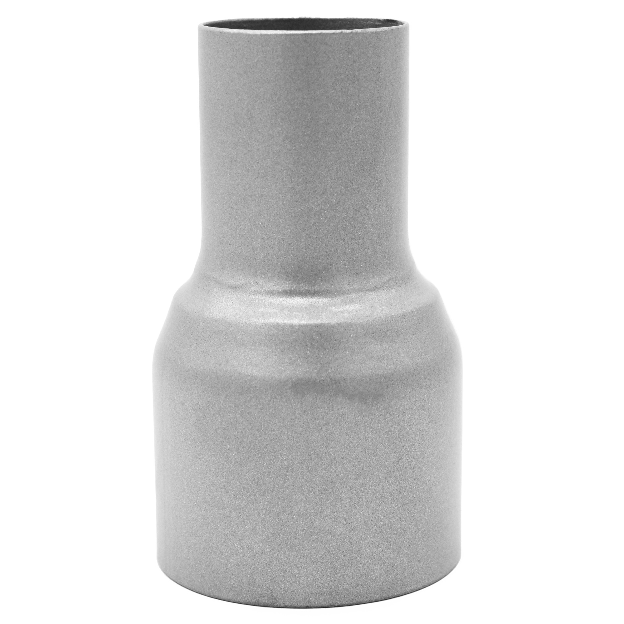 Ein silberner Metalladapter, der eine konische Form hat. Die obere Hälfte ist schmal und gerade, während die untere Hälfte breiter und abgerundet ist. Der Adapter könnte in der technischen oder handwerklichen Anwendung verwendet werden.