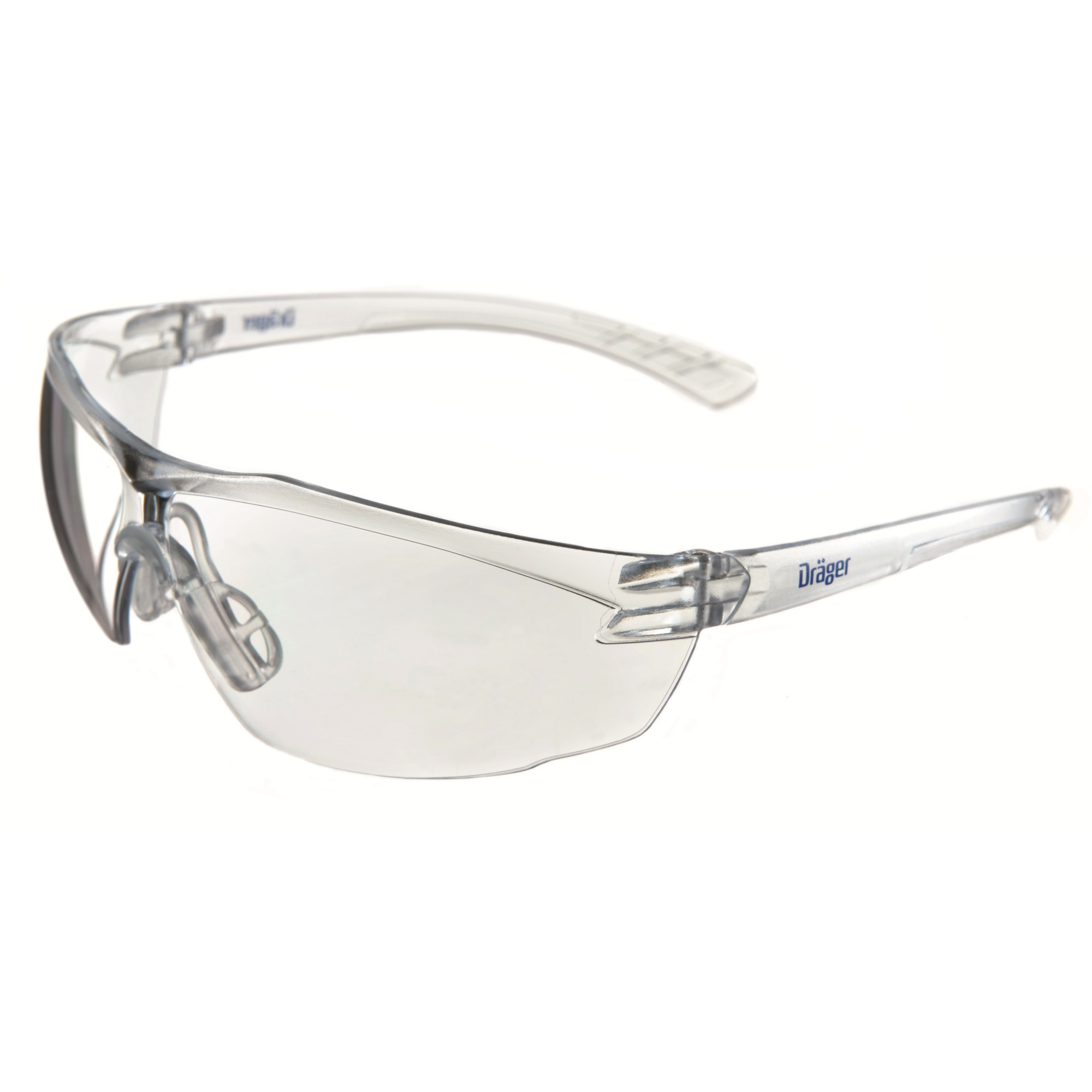 Klare Dräger-Schutzbrille mit sportlichem, transparentem Rahmen
