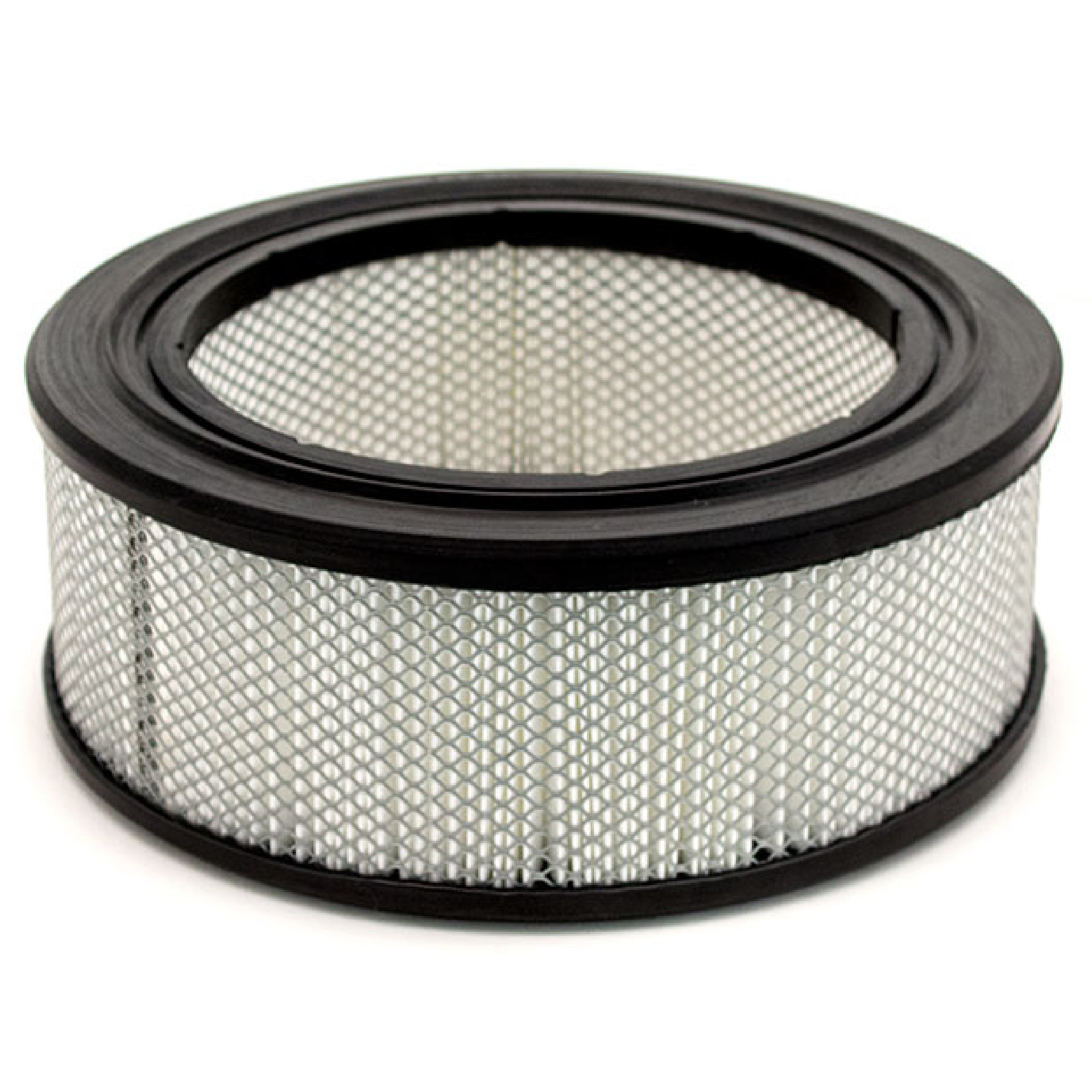 Ein runder Luftfilter mit einem schwarzen Gummirand und einem durchsichtigen, gitterförmigen Material in der Mitte. Der Filter ist so gestaltet, dass er Staub und Schmutz aus der Luft entfernt, um saubere Luftzirkulation in Maschinen oder Fahrzeugen zu gewährleisten.