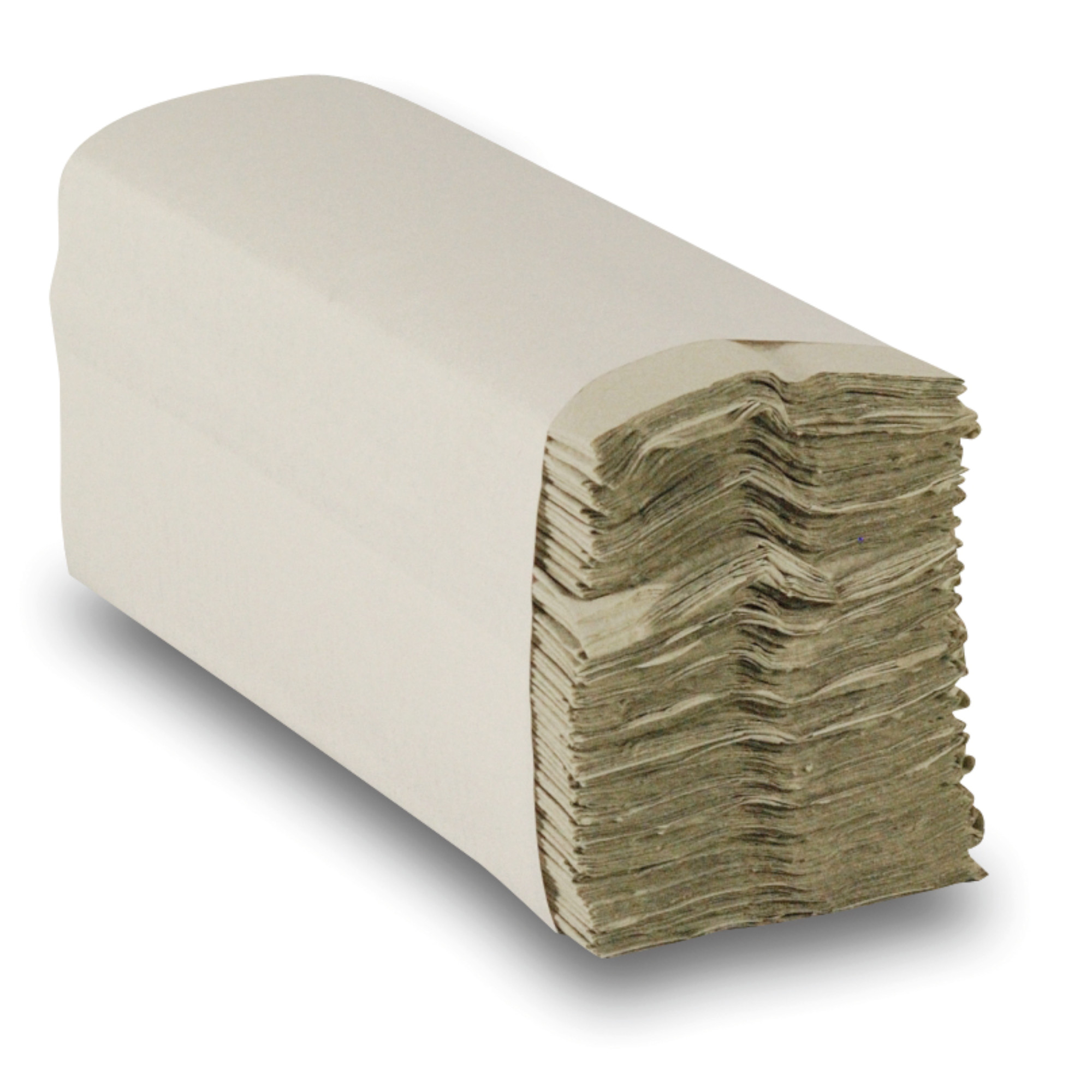 Ein Stapel von Papier, in braunes, unbedrucktes Papier gewickelt. Die Kanten des Papiers sind unregelmäßig, und die Oberfläche zeigt die Falten der einzelnen Blätter. Der Stapel ist hoch und hat eine rechteckige Form.