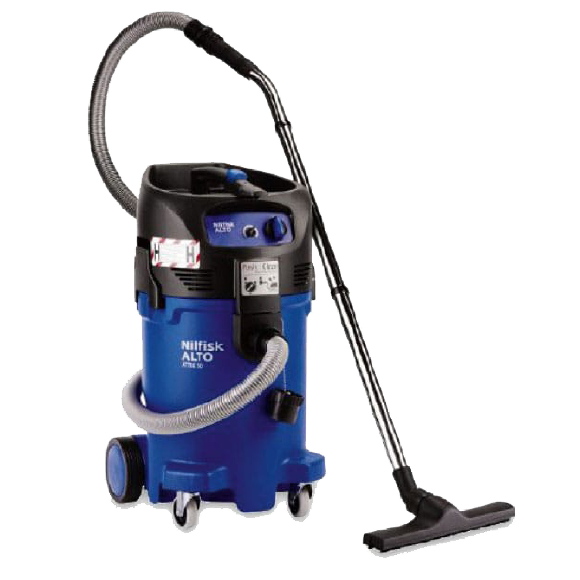 Nilfisk Industriesauger, blau-schwarz, mit Saugschlauch, Teleskoprohr und Bodendüse