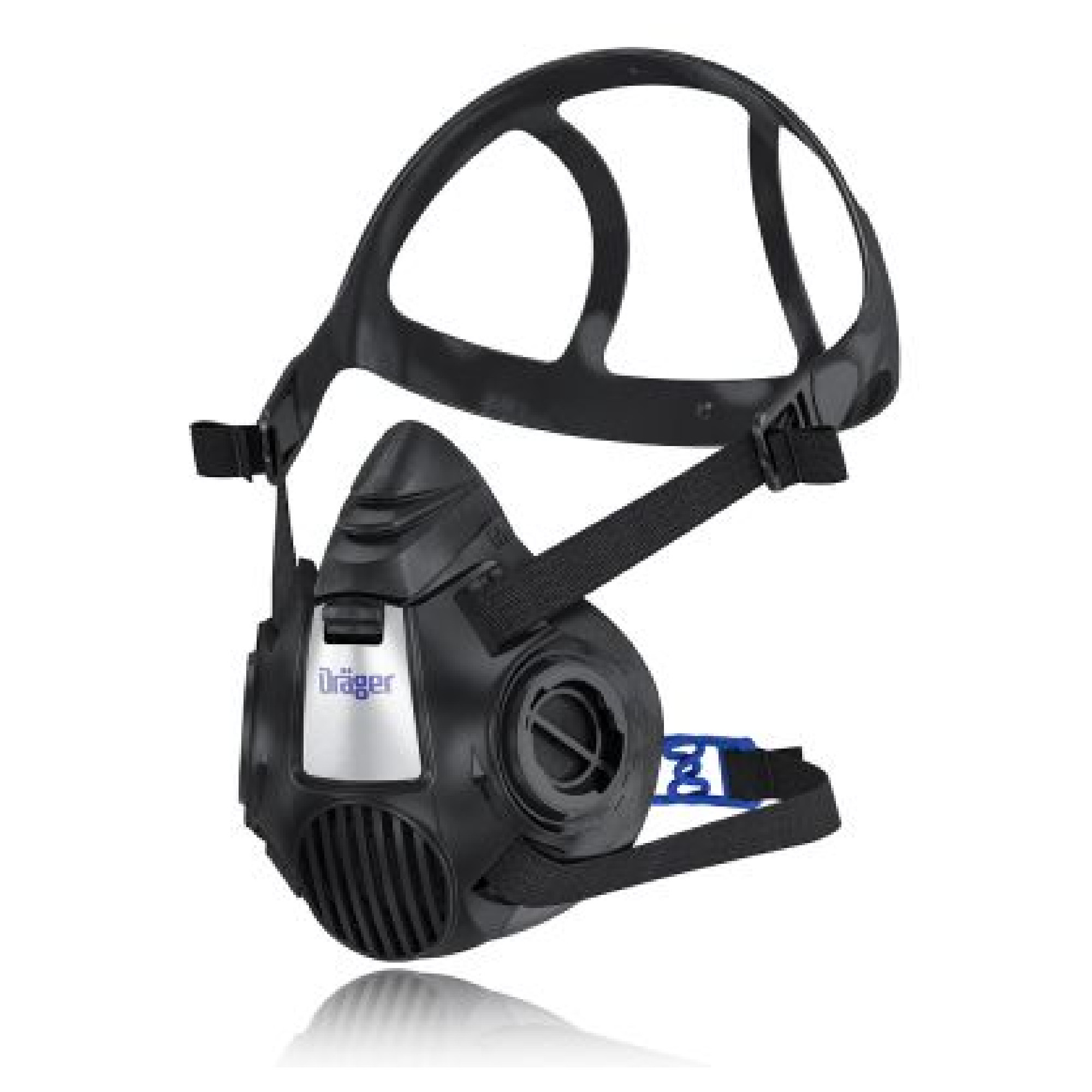 Schwarze Dräger-Halbmaske mit ergonomischer Form, verstellbaren Gurten, ohne Filter