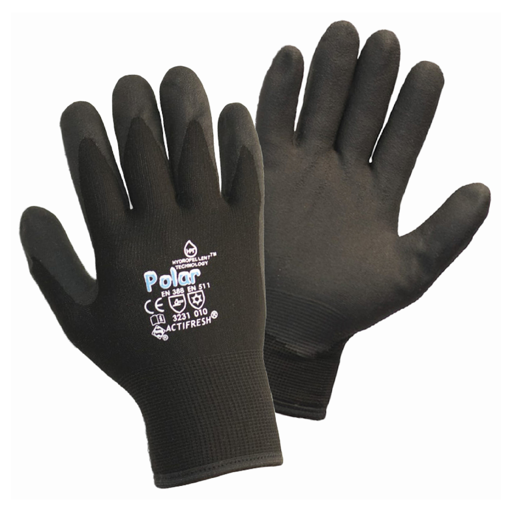 Schwarze Polar Winterarbeitshandschuhe mit Beschichtung, Paardarstellung