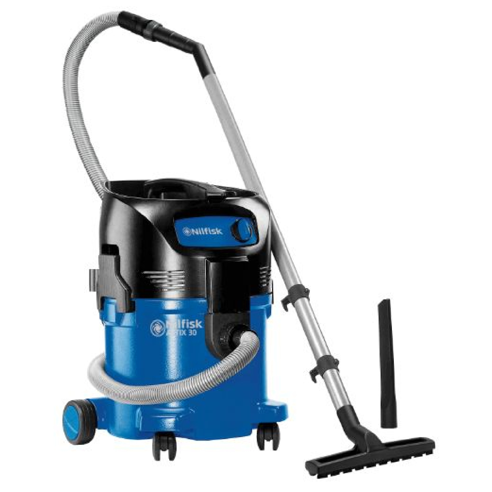 Nilfisk Industriesauger, blau-schwarz, mit Saugschlauch, Teleskoprohr und Bodendüse