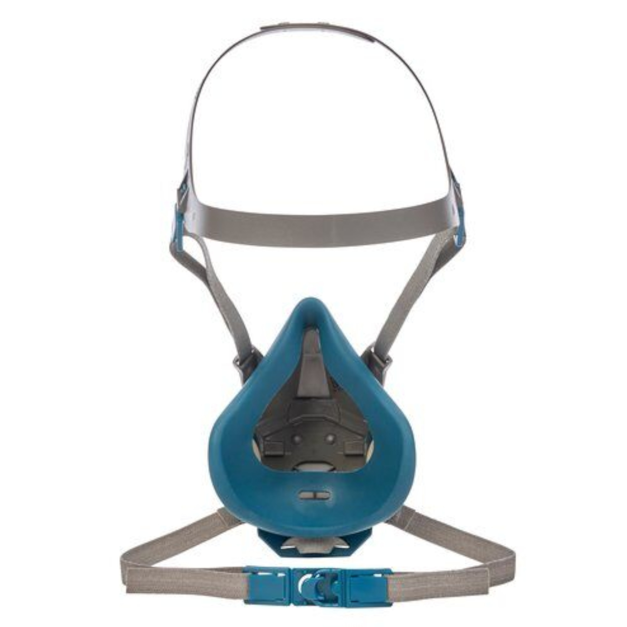 Innenseite, 3M Halbmaske mit Kopfbändern und Filteranschlüssen, grau-blau
