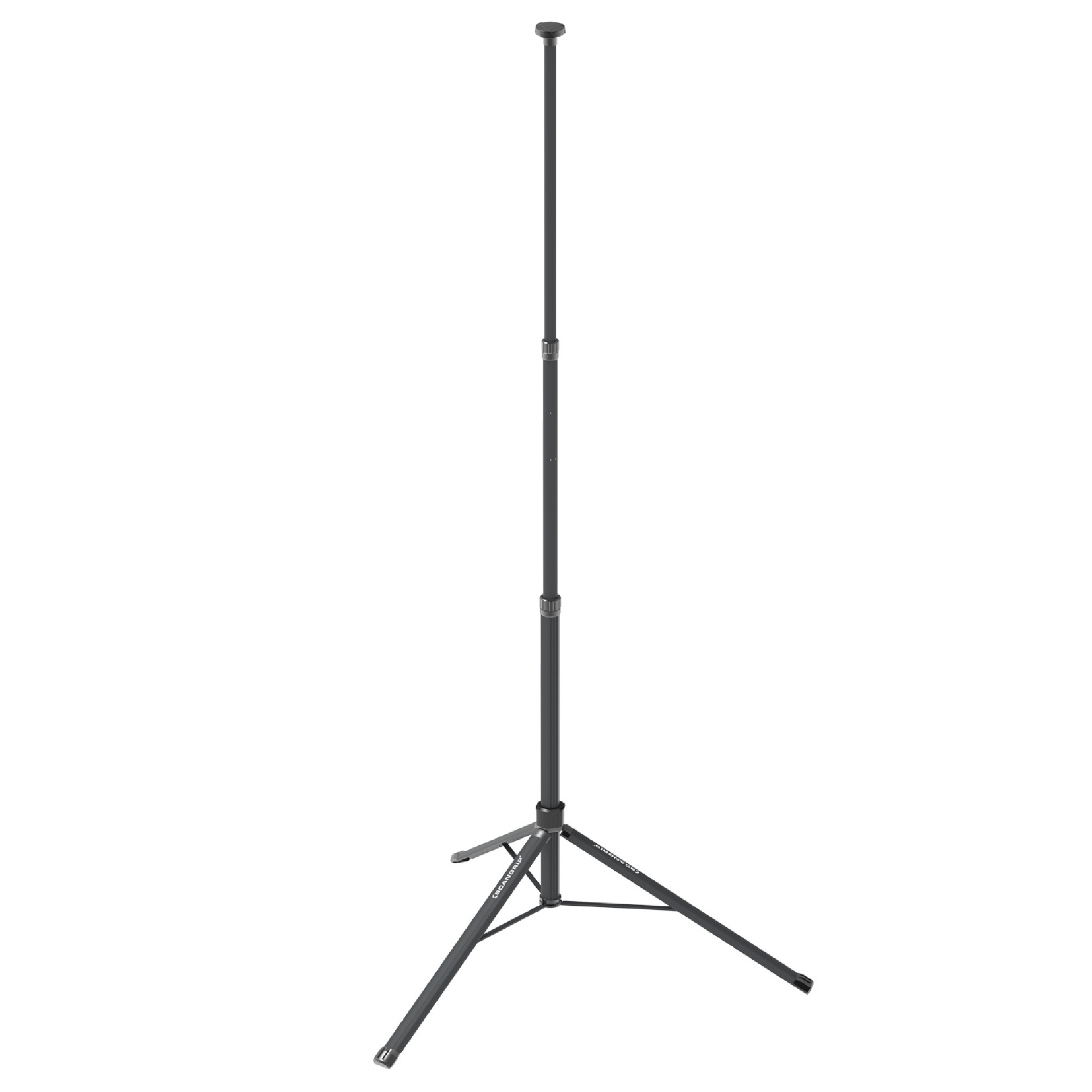 Ein schwarzes Mikrofonstativ steht auf drei stabilen Beinen. Es hat eine schlichte, zylindrische Form und ist in der Höhe verstellbar. Der obere Teil ist flach, um ein Mikrofon zu halten. Ideal für Audio- oder Videoproduktionen.