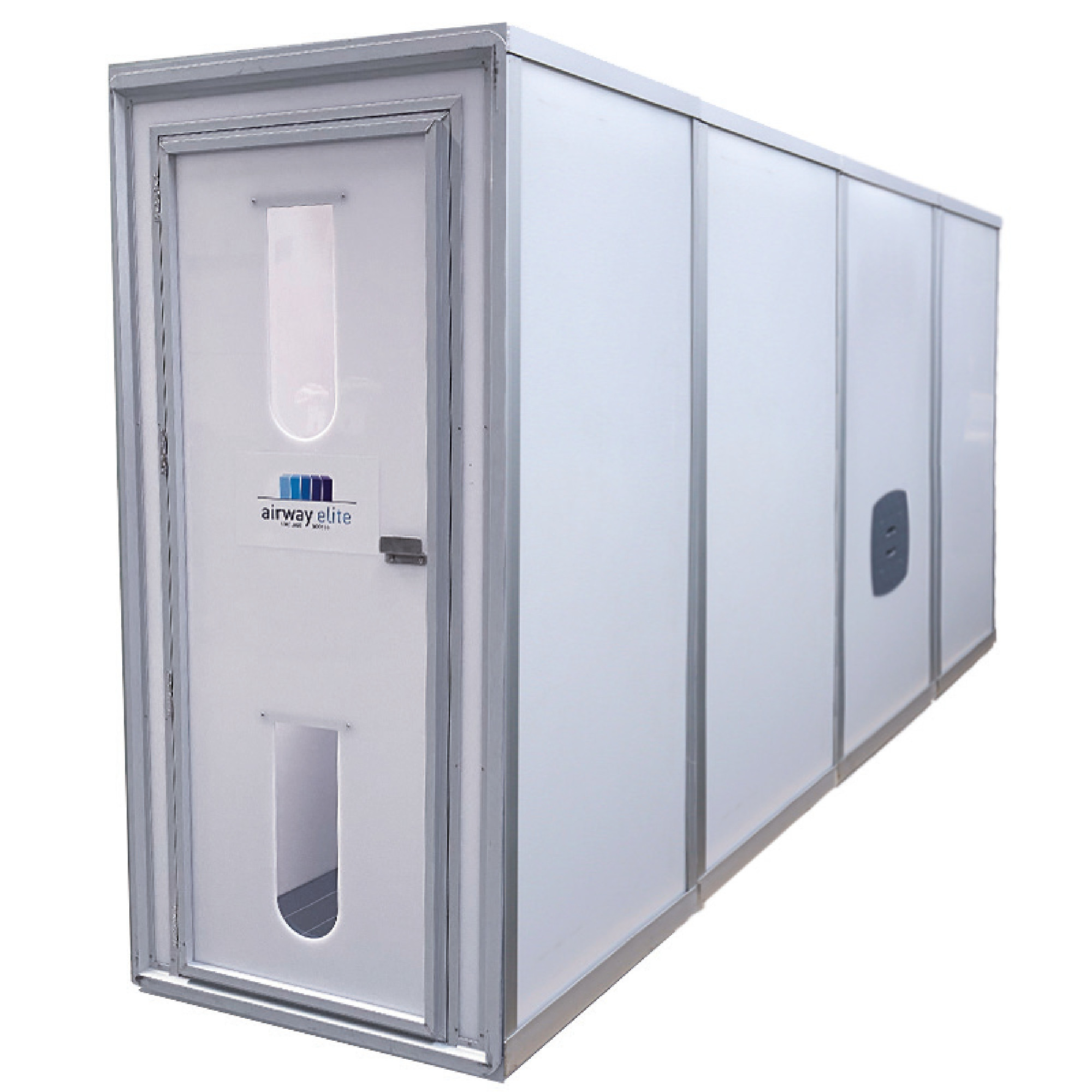 Airway Elite Personalschleuse, weiß mit Aluminiumrahmen, mehrteilig, Tür mit Sichtfenster und Bodenöffnung