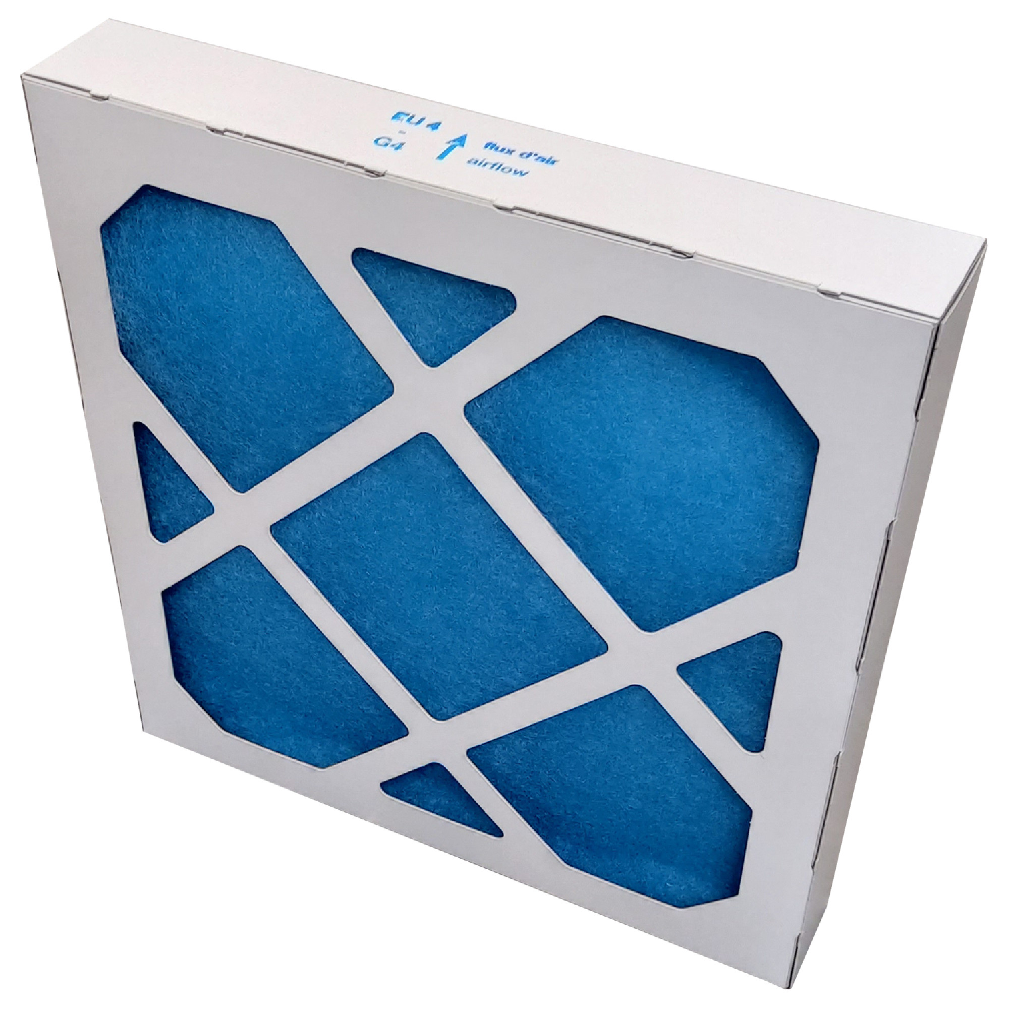 Luftfilter EU4/G4, quadratisch, blau, im Kartonrahmen mit Gitter