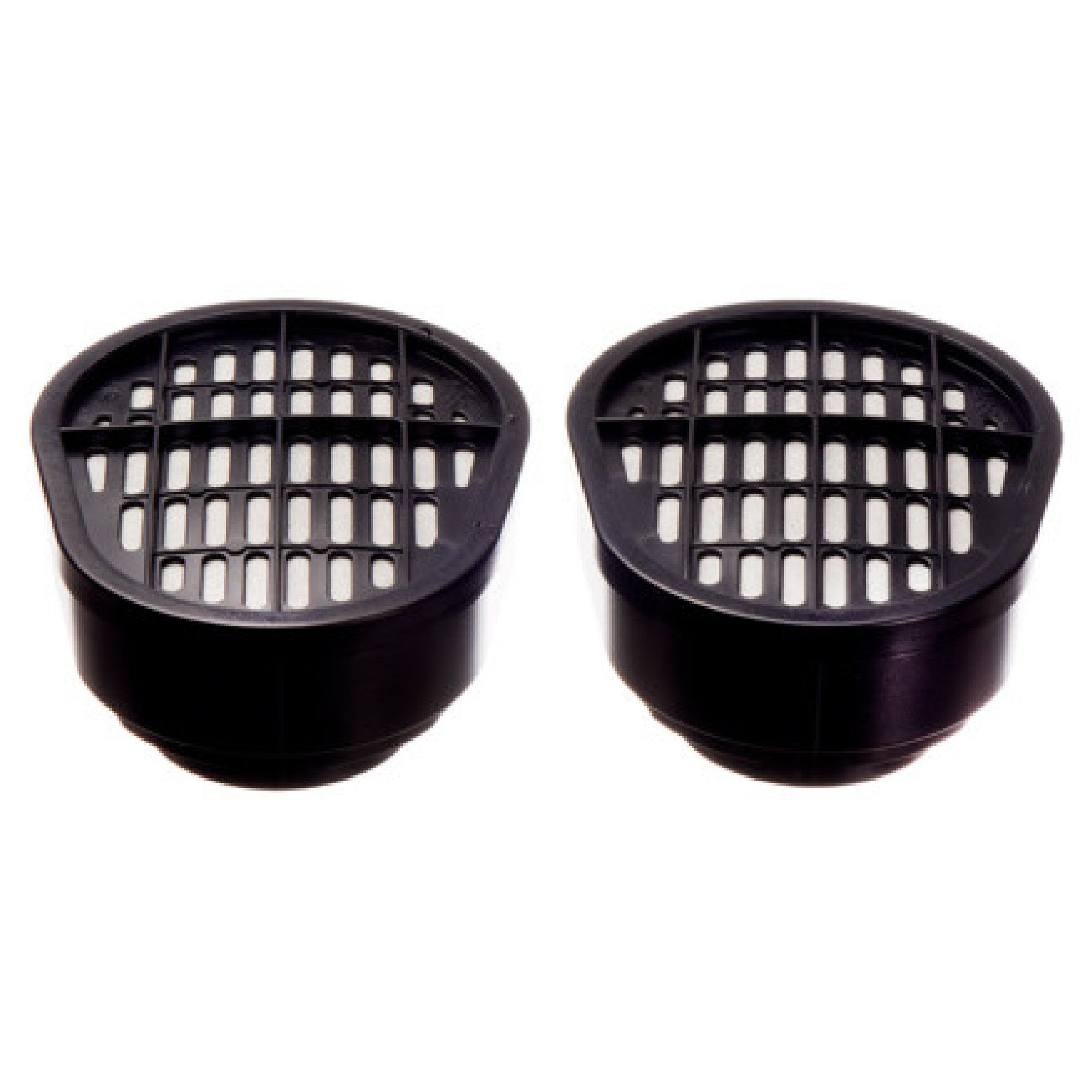 Zwei schwarze Filter mit rundem, gitterartigem Design