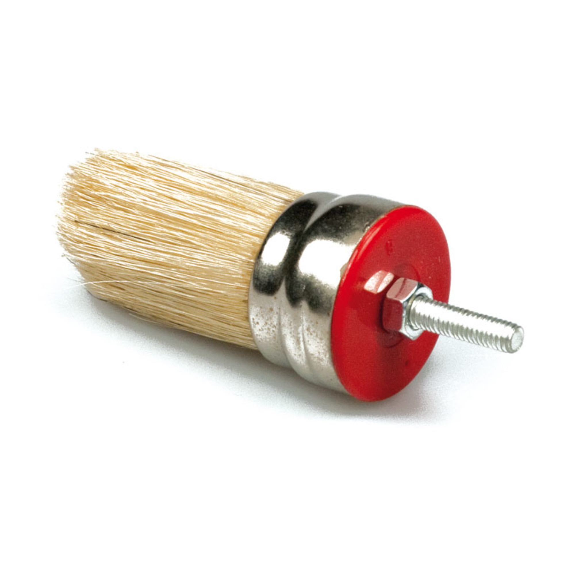 Rundbürste mit hellem Naturhaar, Metallring und Gewindeschaft, rot