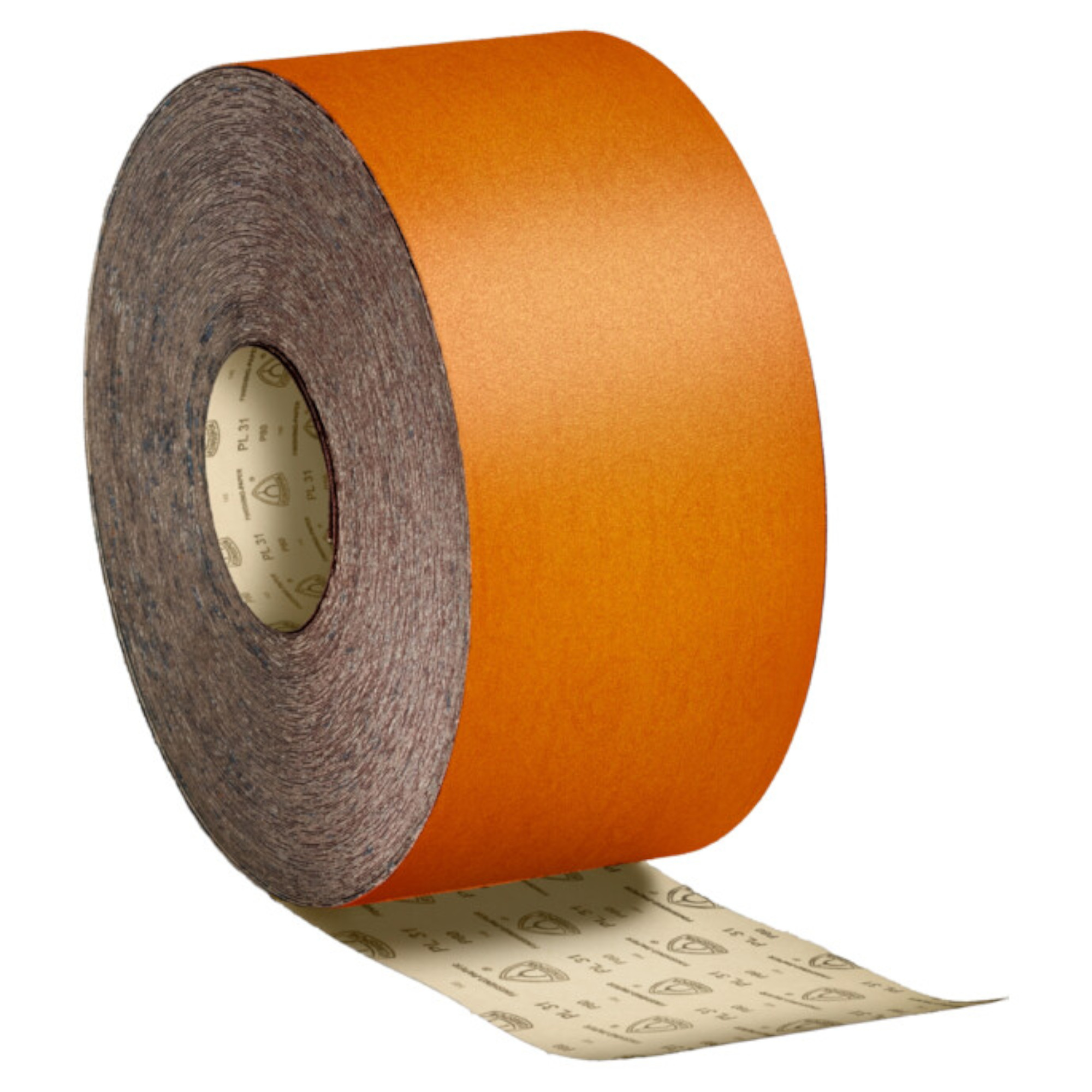 Eine Rolle orangefarbenes Klebeband, auf der eine Schicht abgezogen wird. Die Rückseite des Bandes ist hell und beige mit einem Muster. Das Bild vermittelt eine nützliche Einrichtung für verschiedene Anwendungen, insbesondere zum Kleben oder Befestigen.